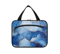Marble Royal Blue Hanging Mens Travel Toiletry Bag with Hook, Designer Multifunctional Shave kit for Trip Essentials Backpacking maletín para maquillaje L