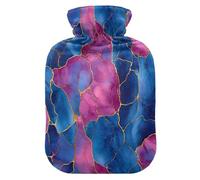 Marble Royal Blue Hot Pink Cute hot Water Bottle with Soft Cover, 2Lwarm Compress for Tummy Warmer,Hand Feet Warmer,Bolsa Caliente para Dolores musculares