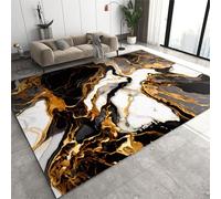Marble Rug 160x230cm Black Gold White Irregular Geometric Area Rug, Marble Study Carpet, Living Room Floor Carpet Foldable with Non-slip Backing Machine Washable for High-Traffic Hardwood Floor