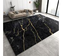 Marble Rug 180x270cm Modern Abstract Design Rug, Black & Gold Minimalist Marble Texture Office Business Rug, Bedroom Rug Non-shed & Easy Care Non Slip Lightweight for High-Traffic Hardwood Floor