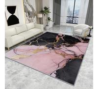 Marble Rug 3m - Pink Gold Black Abstract Luxury Modern Carpet, Washable Non Slip Low Pile Soft Small Area Rug, Home Decor Gift, 50 X 80 cm