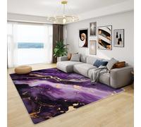 Marble Rugs Living Room - Purple and Gold Marble Rug, Abstract Modern Rugs for Living Room Bedroom, Washable Non Slip Soft Large Carpet, Patterned Area Rugs & Home Decor 160x230 cm