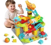 Marble Run Building Blocks, 90-Piece Dinosaur Ball Track Building Set Toys, Interactive Marble Tracks Maze Marble Run Game, STEM Educational Toys Gift for Boys Girls 4 5 6 7 Years Old