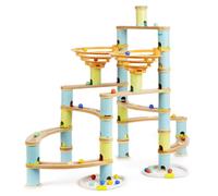 boppi Jumbo Marble Run Eco-Friendly Wooden Bamboo Montessori STEM Toy for Kids 3+, Creative Marble Maze, 138 Pieces with 24 Coloured Marbles Educational Gift for Kids