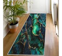Marble Runner Rug 80 x 250 cm, Green Gold Hallway Runner Rug, Abstract Marble Washable Non Slip Long Carpet, Floor Mat, Kitchen Bedroom Living Room Hall Entrance Decor （E3U324）