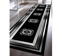 Marble Runner Rug,80x300cm, Modern Black and Gray Geometric Plaid Pattern Entrance Rugs Floor Mat, Retro Classic Simple Hallway Carpet Throw Rugs for Living Room Bedroom Kitchen Washable Non-Slip