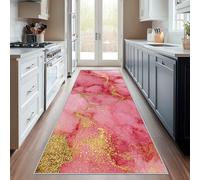 Marble Runner Rugs for Hallway Washable Non Slip, Pink Gold Runner Rug for Hall Kitchen Bedroom Rubber Backed, Long Door Mats Indoor 120x270 cm, RN&2955