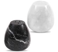 Marble Salt and Pepper Egg Shape Shakers Set of 2 Black & White 2.3" Spice Containers - Farmhouse-Style Salt & Pepper Set - Kitchen Condiment Bottle