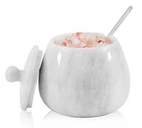 Marble Salt Cellar with Lid 4.5 Inch Handmade White Stone Container with Spoon, Countertop Salt and Pepper Holder for Kitchen, Spices, Herbs, Seasoning, Sugar, Condiments