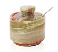 Marble Salt Cellar with Lid and Spoon 3 Inch Green Onyx Flaky Salt Containers for Countertop, Marble Sugar Bowl and Salt Bowl