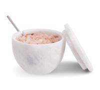 Marble Salt Holder with Lid and Spoon 3 x 4" White Spice Jar for Kitchen Countertop, 4.7 oz, Ideal Seasonings, Sugar Bowl, and Salt Storage
