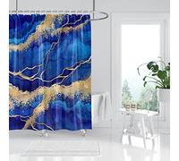 Marble Shower Curtain, Blue Marble Shower Curtain Set, Abstract Luxury Navy Blue Gold Glitter Veins Texture Marble Shower stall Curtain for Bathroom, Waterproof Fabric with 12 Hooks, 72 x 72 inches