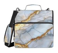 Marble Silver Neutral 3 Ring Zipper Organizer With Shoulder Strap Multiple Pockets Zippered High School Student Portfolio