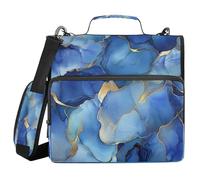 Marble Silver Royal Blue 3 Rings 3.8cm Solid Zipper Binder With Belt Multiple Pockets Zippered Wallet For School Office