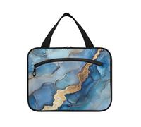 Marble Silver Royal Blue Hanging Travel Toiletry Bags with Hook, Designer Portable Cosmetic Organizer for Adults Trip maleta para maquillaje L