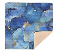 Marble Silver Royal Blue Large Non-Slip Baby Gym & Activity Mat for Indoor Outdoor Waterproof Baby Crawling Mat for Babies Infants Toddlers, 50'' x 50''