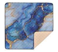 Marble Silver Royal Blue Large Sturdy Baby Gym & Activity Mat for Floor Portable Tummy Time Activity Mat for Babies Infants Toddlers, 50'' x 50''