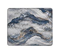 Marble Small Mouse Pad, Modern Elegant Waves Gold None Navy Square Rubber Non Slip Portable Cloth Mousepad Decor for Home Office Work Gaming Desk Square 8x10 Inch
