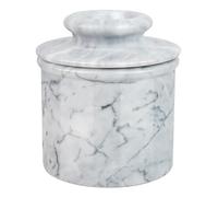 Marble Smoky White Butter Keeper Crock,Handmade French Butter Crock with Water Linefor Spreadable Butter,Butter Crock with Lid for Counter