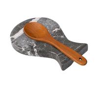 Marble Spoon Rest, Utensil Holder and Versatile Kitchen Counter Accessory with Adhesive Stickers for Secure Placement, 8L x 5.5W x 1H Inches, and Effortless Style and Functionality (BLACK)