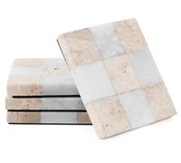 Marble Square Coasters Set of 4, White & Travertine Matt, 4 Inch