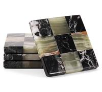 Marble Square Coasters Set of 4, Zebra Black & Green, 4 Inch