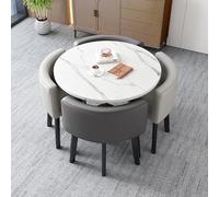 Marble Square Dining Table Set with Chairs Modern Reception Table & Chair Combo for Office Negotiation and Dining Stylish White & Gray Design