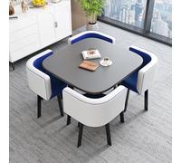 Marble Square Dining Table Set with Chairs - Stylish Reception Table & Chair Combination for Office Dining or Negotiation - Simple Gray Blue & White Design