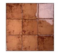 Marble Stick on Tiles, Tile Stickers Self Adhesive Wall Tiles, Vinyl Checkered Peel and Stick Wall Glossy Stickers for Kitchen Bathroom (Orange, 12x 12 inches)