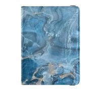 Marble Stone Blue Leather Passport and Vaccine Card Holder Combo Passport Case Travel Documents Wallet Passport Cover with RFID Blocking for Travel Essential Waterproof