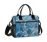 Marble Stone Blue Lunch Boxes Thermal Lunch Box Cooler Bag with Shoulder Strap Boy Camping S