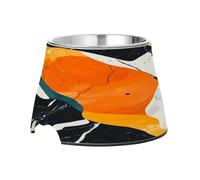 Marble Stones Simple Minimalist Raised Pets Water Bowl Non Skid Stainless Steel Cats Basic Bowls for Dogs Cats Rabbits Birds Slow Down Eating