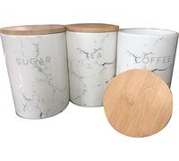 Marble Storage Jars Canisters Bamboo Lids Fresh Seals Tea,Coffee & Sugar 3pc