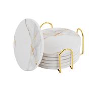 Marble Style Ceramic Coasters Set of 6 with Holder, Absorbent Cup Coasters for Glasses, Rustic and Modern Decoration for Coffee Tables, Bars and Farmhouses