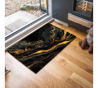 Marble Swirl Door Mats Indoor, 80 x 120 cm Washable Inside Door Mat, Abstract Marble Low Profile Non-slip Doormats, Absorbent Entrance Rug for Front Back Door Floor - Black