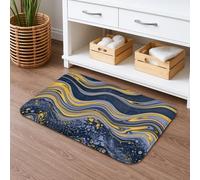 Marble Swirl Quick Dry Bath Mat, Elegant Blue and Yellow Abstract Non Slip Shower Mat, Modern Flannel Washable Bath Rugs for Bathroom Toilet Restroom Decorative 20x32 Inch