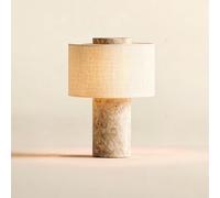 Marble Table Lamp, Rechargeable 10 Inch Stone Table Lamp Marble, Cordless Touch Dimmable LED Decor, Linen Cloth Fiber Lampshade, High-End and Light Luxury, for Entry, Console, Bedroom, B Rechargeable