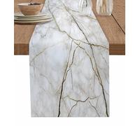 Marble Table Runner-Cotton Linen-Long 120 inche White Gray Gold Dresser Scarves,Texture Tablerunner for Kitchen Coffee/Dining/Sofa/End Table Bedroom Home Living Room,Scarfs Decor for Holiday Dinner