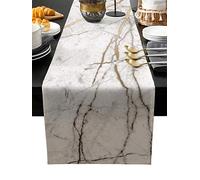 Marble Table Runner-Cotton linen-Long 90 inche White Gray Gold Dresser Scarves,Texture Tablerunner for Kitchen Coffee/Dining/Sofa/End Table Bedroom Home Living Room,Scarfs Decor for Holiday Dinner