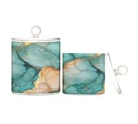 Marble Teal Blush Clear Plastic Storage Containers with lid Pantry Essentials Decorative Dental Floss Storage Jar for Cotton Swabs,Cotton Pad2 Pack