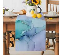 Marble Teal Table Runner 13x48 Inches Long Green Purple Texture Abstract Modern Stone Cotton Linen Table Runner Burlap Style for Dinner Table Party Decor Tabletop Decorations