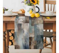Marble Teal Table Runner 14x72 Inches Long Brown Abstract Geometric Lines Cotton Linen Table Runner Burlap Style for Dinner Table Party Decor Tabletop Decorations