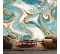 Marble Teal Wallpaper & Wall Mural, 150x105 cm - White Gold Aqua Blue Home Wall Decor for Bedroom, Living Room - S&J4144