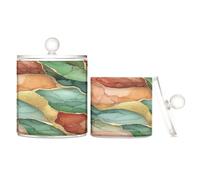 Marble Terracotta Green Clear Plastic Storage Boxes with lid Dresser Essentials Decorative Small Storage Bins for Floss Picks,Paper Clips,2 Pack