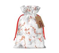 (Marble Texture Copper Splatter) Print Christmas New Year Candy Gift Bag, Red Xmas Ribbon Drawstring Bags for Kids Xmas Holiday Eve Presents S Size