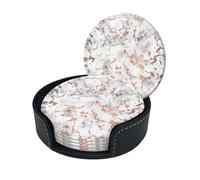 Marble Texture Copper Splatter Print Coasters For Drinks With Holder Set Of 6, Pu Leather Coasters Drink Coasters Cup Pad Mats