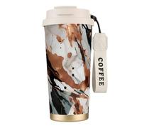 Marble Texture Copper Splatter Print Coffee Tumbler with Dual Use Lid & Straw, Portable Travel Mug for Home Office