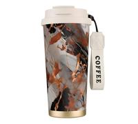 Marble Texture Copper Splatter Print Coffee Tumbler with Dual Use Lid & Straw, Portable Travel Mug for Home Office