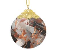 Marble Texture Copper Splatter print Glass Round Pendant Christmas Tree Decor with Metal Buckle Hanging Xmas Accessory