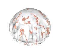 Marble Texture Copper Splatter Print Shower Cap - Reusable Hair Protection, Double Layer, Adjustable Elastic Strap, Travel Essential